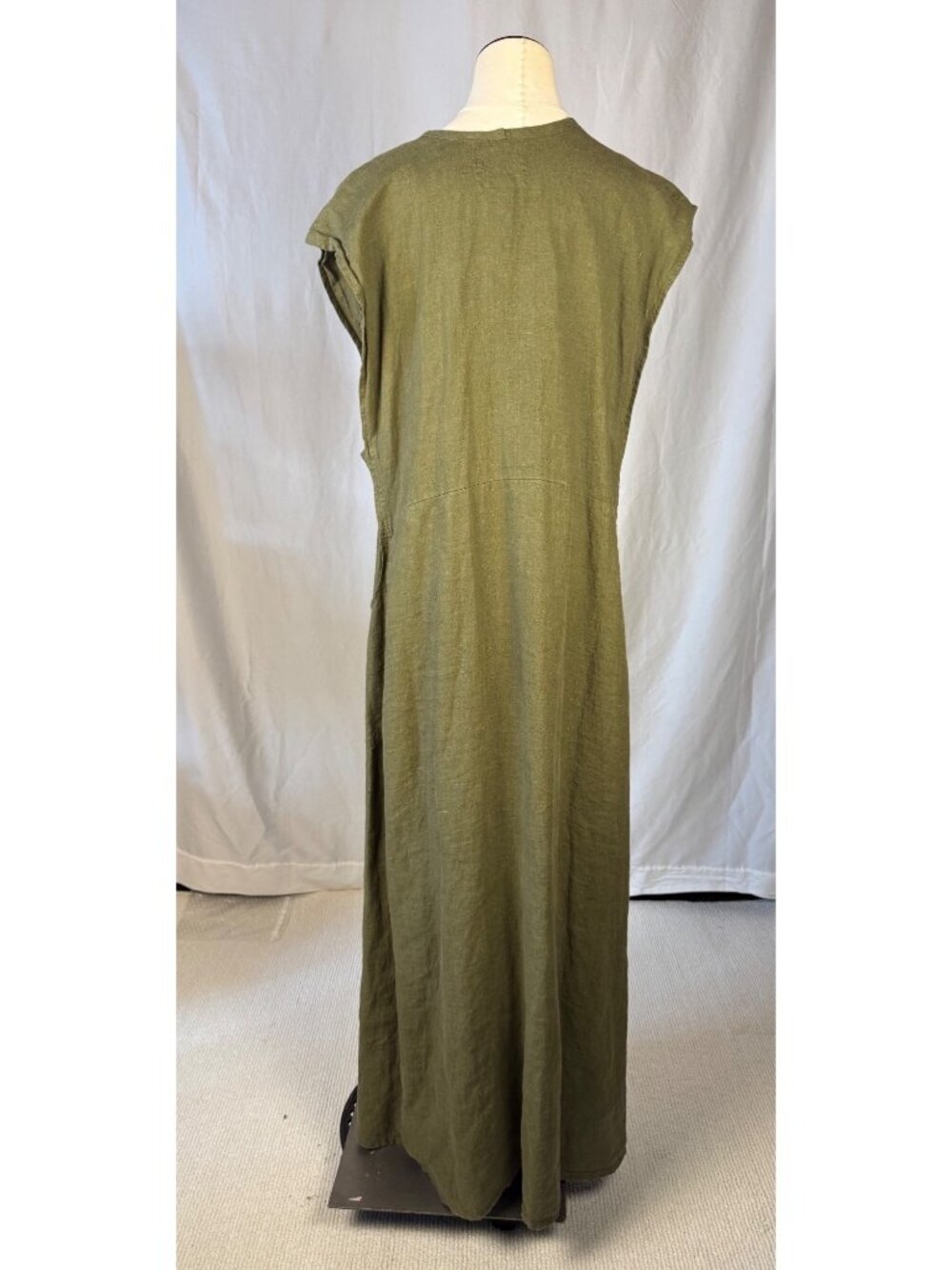 Flax Jeanne Engelhart Olive Green Linen Maxi Dress Large Lagenlook Minimalist - Picture 5 of 13